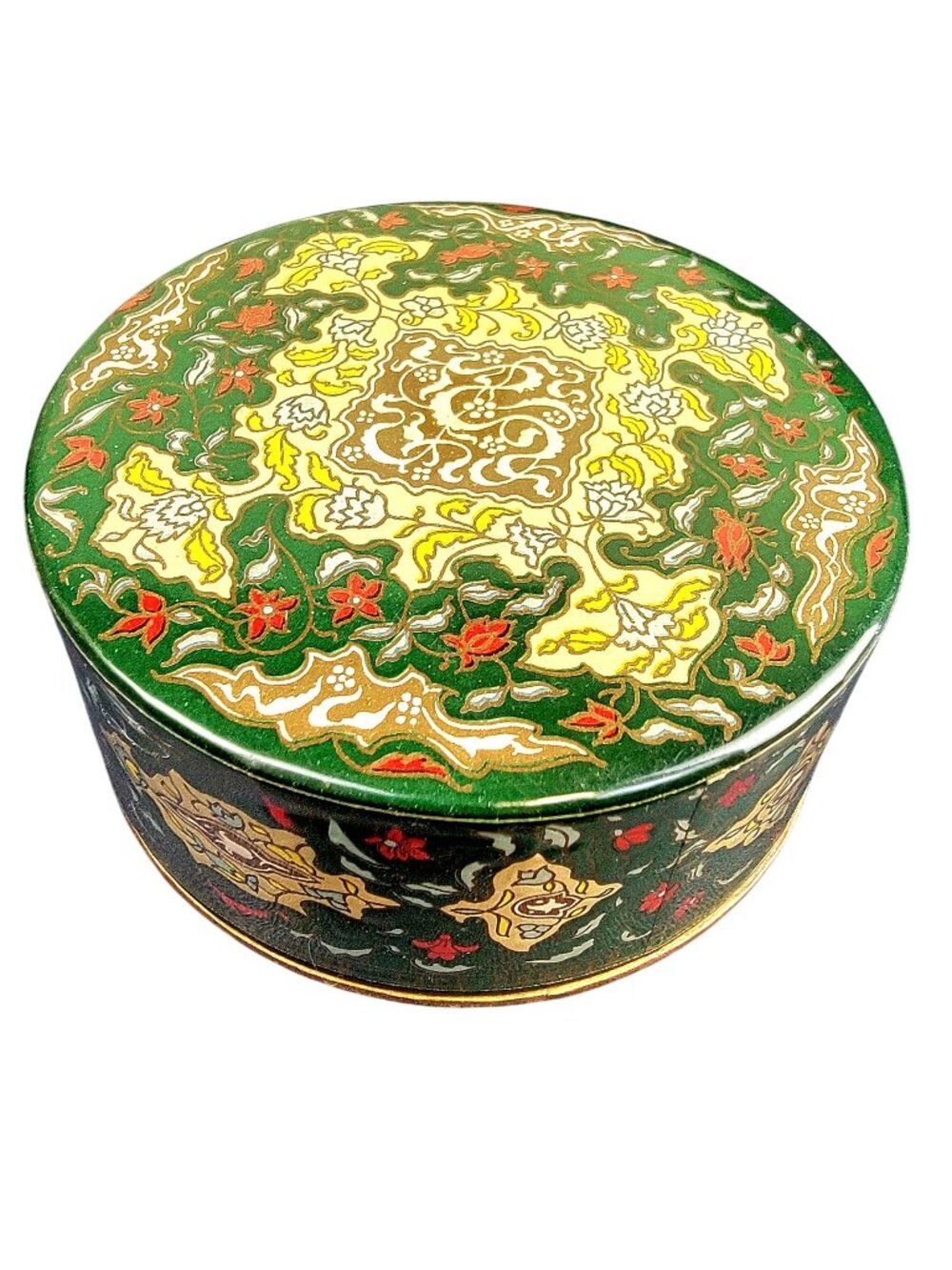 Vintage 30s Coty Air Spun Powder Box Colorful Floral Green Red Empty Home Decor